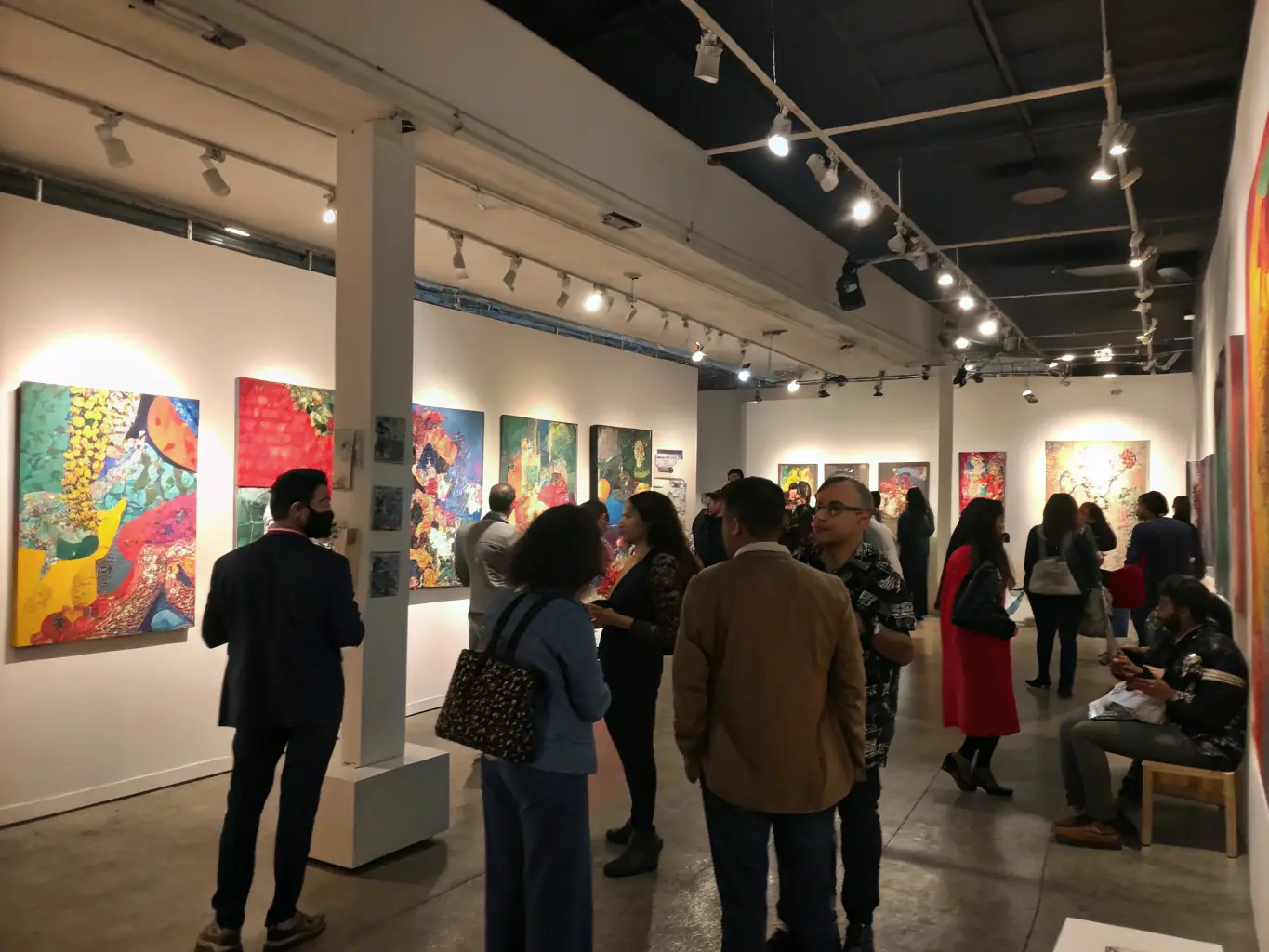 A captivating image of a community exhibition showcasing local artists' work, emphasizing ASSOCIATION PLUME's role in promoting local talent and providing a platform for artistic expression.