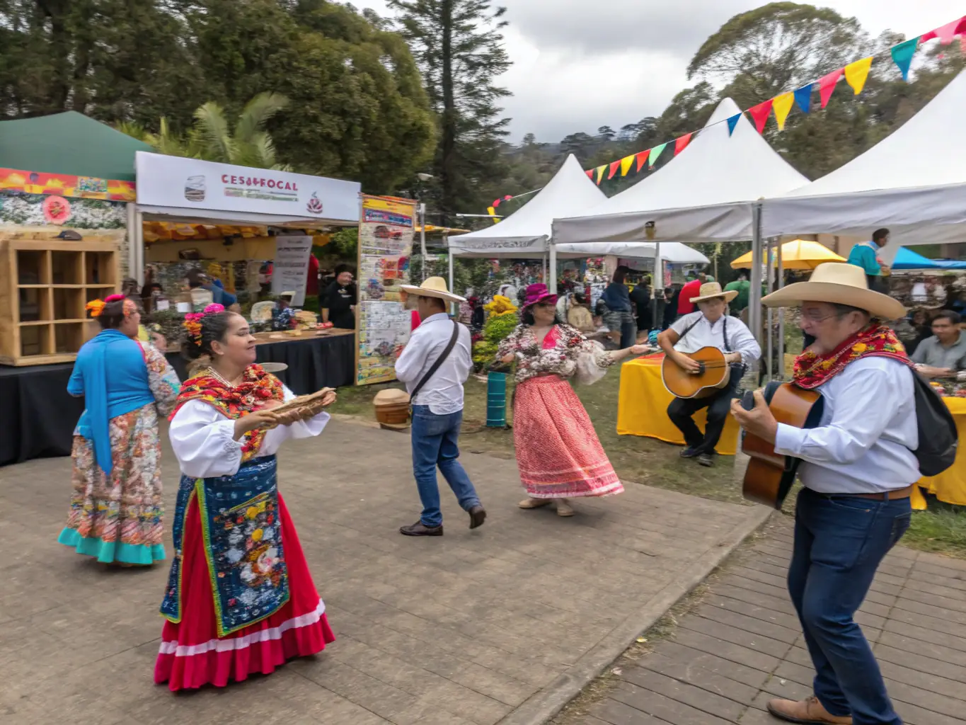 A dynamic image of a cultural festival organized by ASSOCIATION PLUME, featuring traditional music, dance, and food, highlighting the organization's commitment to cultural preservation and celebration.