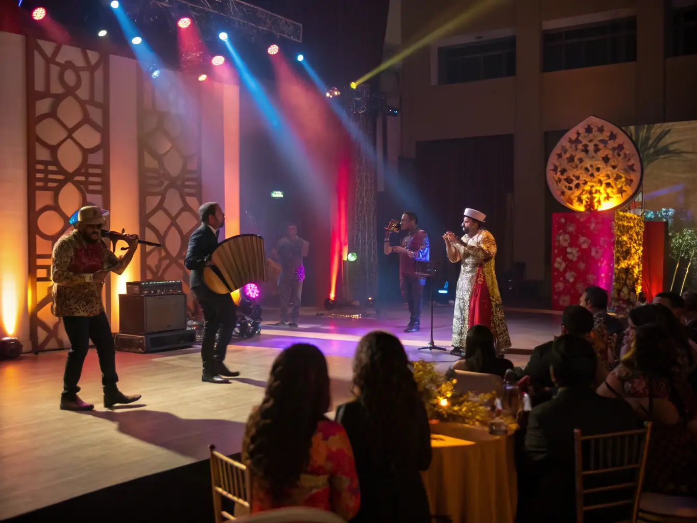 A photograph capturing the lively atmosphere of a cultural festival organized by ASSOCIATION PLUME, featuring music, dance, and traditional crafts.